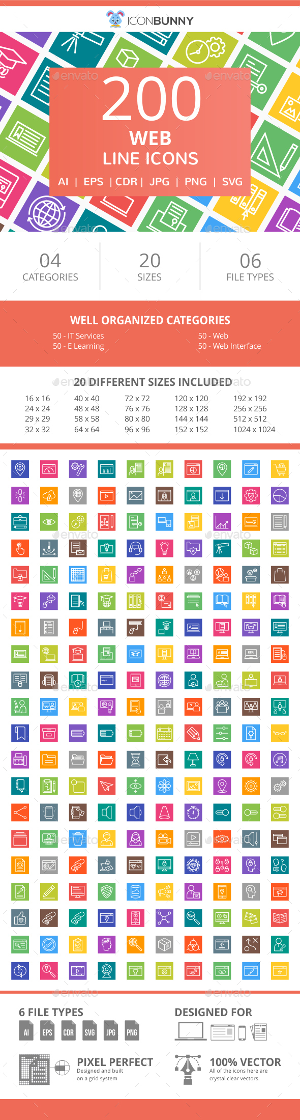 200 Web Line Multicolor B/G Icons - Icons