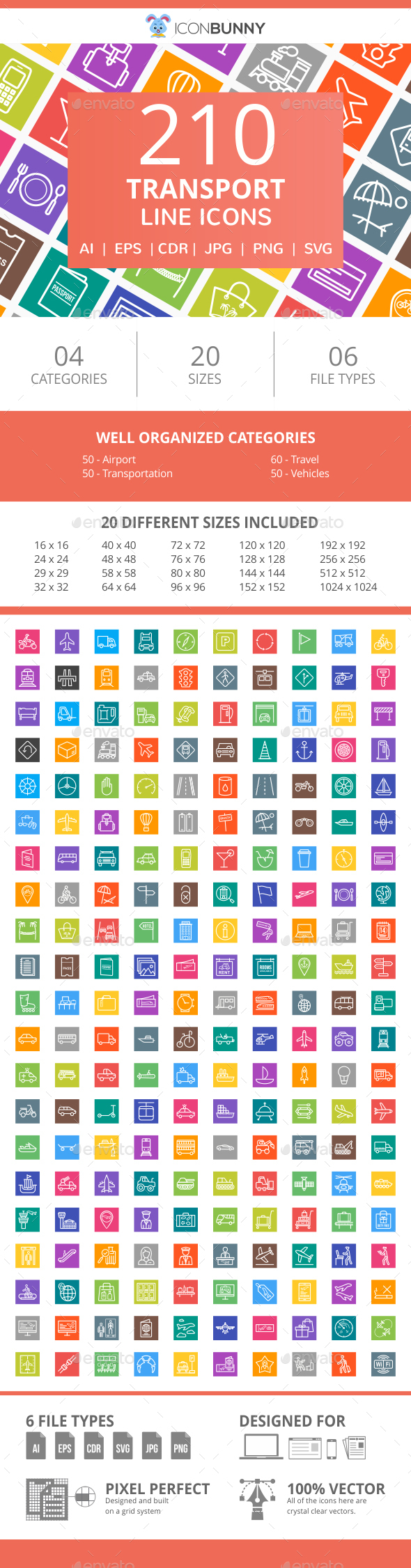 210 Transport Line Multicolor B/G Icons - Icons