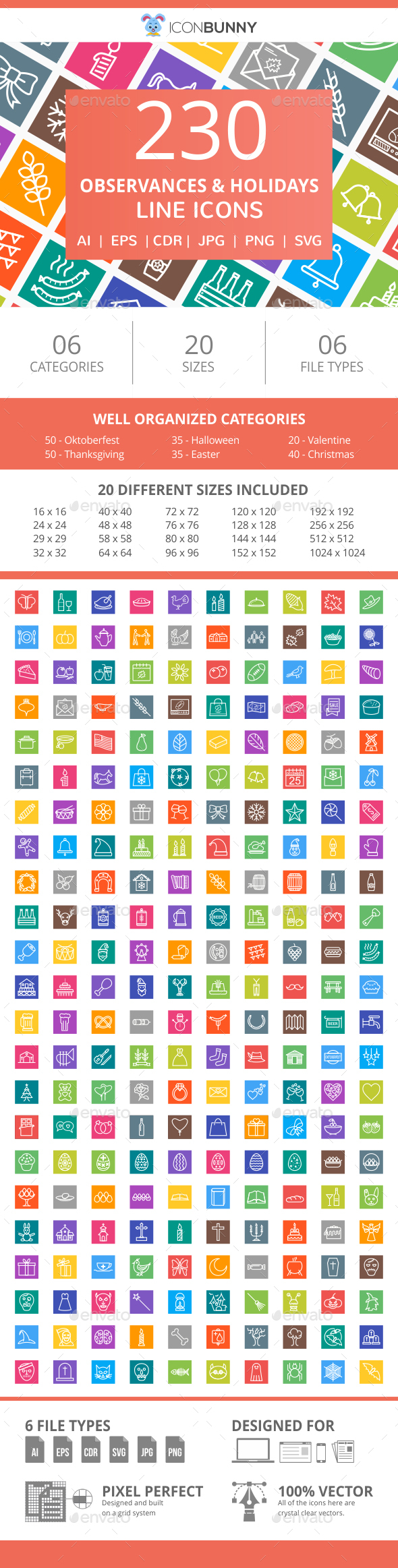 230 Observances & Holiday Line Multicolor B/G Icons - Icons