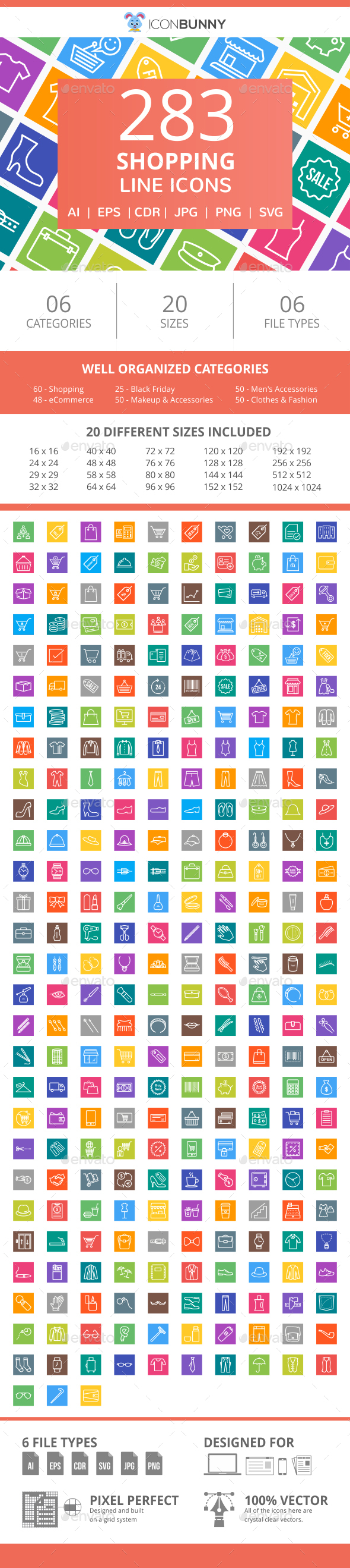 284 Shopping Line Multicolor B/G Icons - Icons