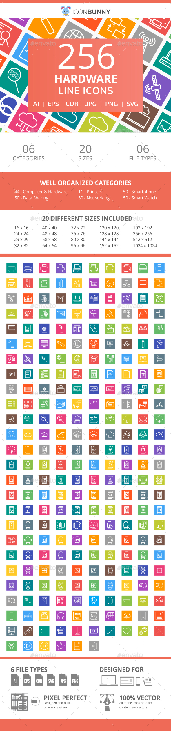 255 Hardware Line Multicolor B/G Icons - Icons