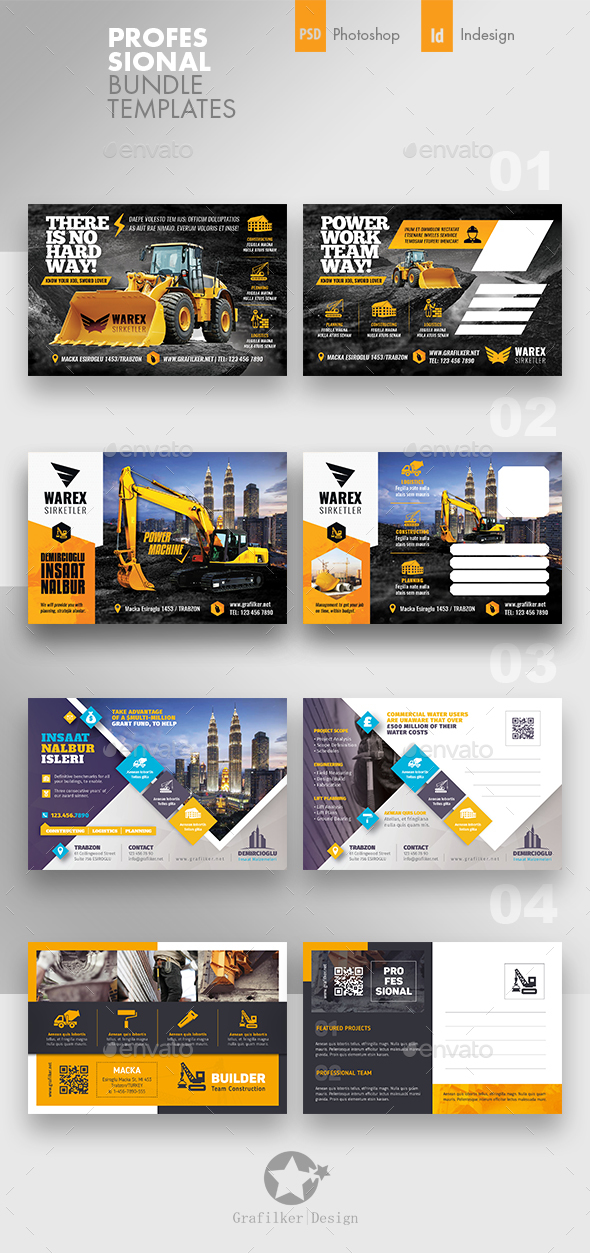 Construction Postcard Bundle Templates - Cards & Invites Print Templates