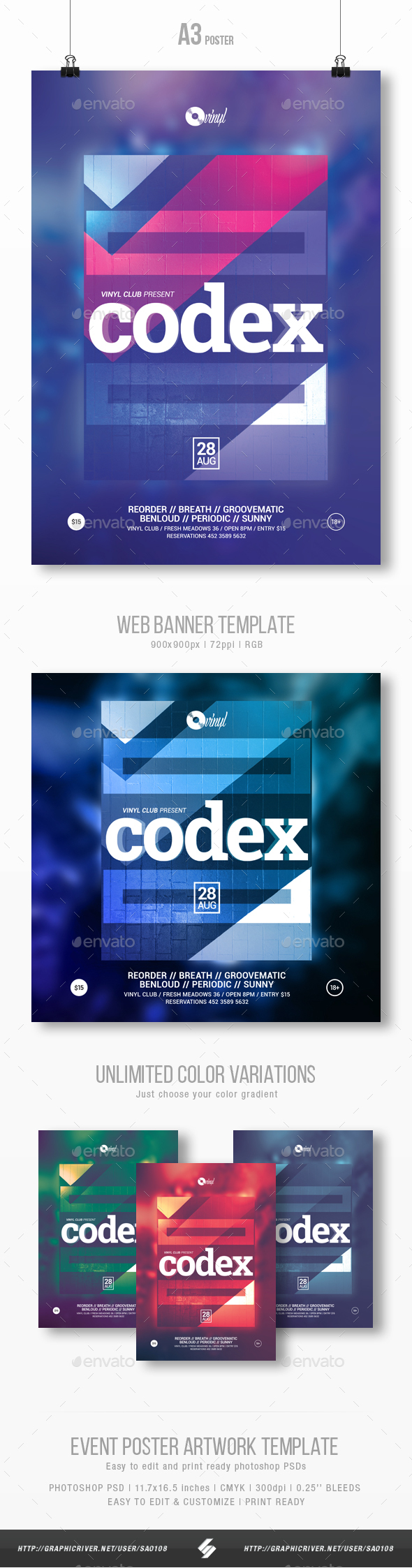 Codex vol.3 - Techno Party Flyer Template A3 - Clubs & Parties Events
