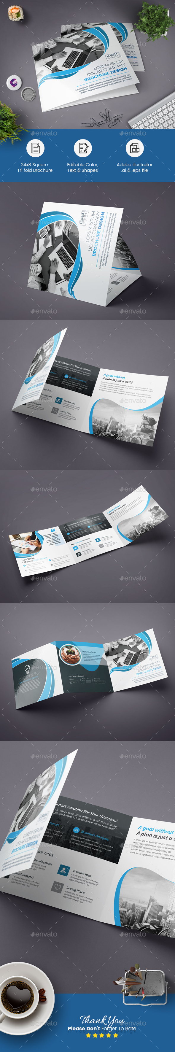 Blue Square Tri-fold Brochure - Corporate Brochures
