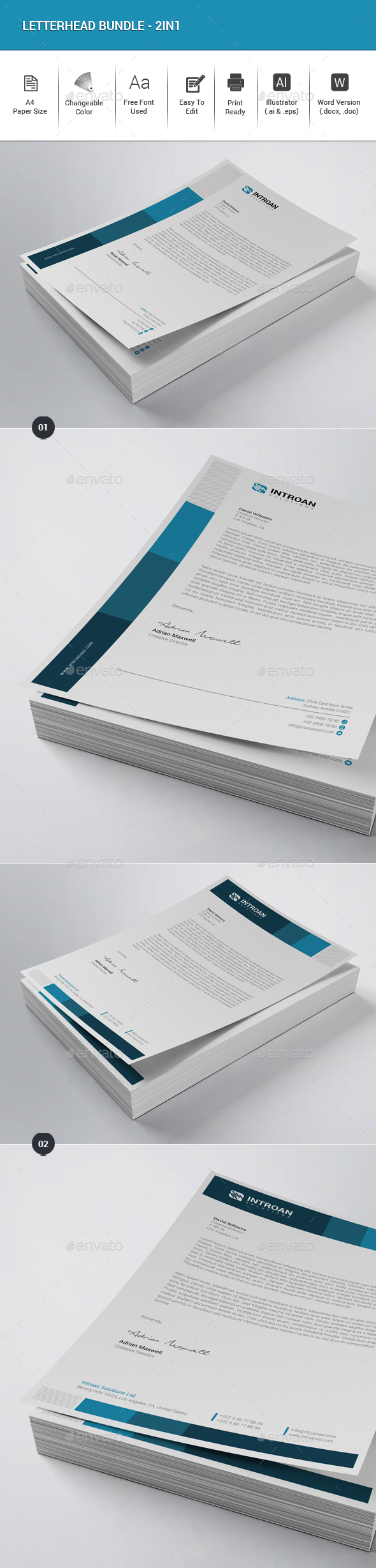 Letterhead Bundle - 2in1 - Stationery Print Templates