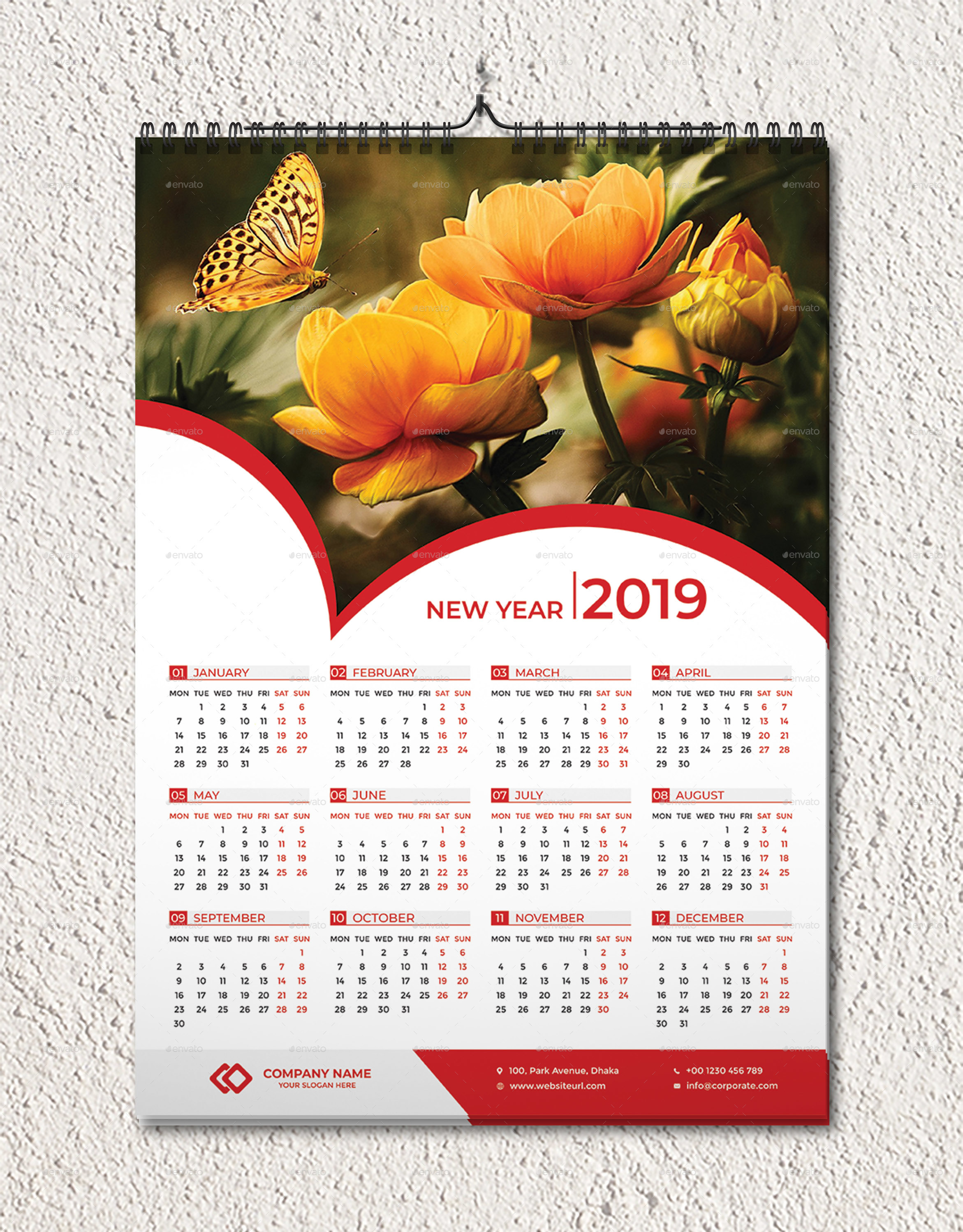 One Page Wall Calendar 2019 by Design_Stocks GraphicRiver
