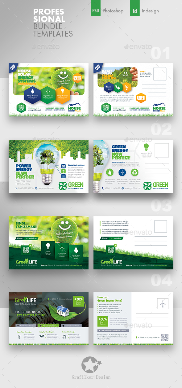 Green Energy Postcard Bundle Templates - Cards & Invites Print Templates