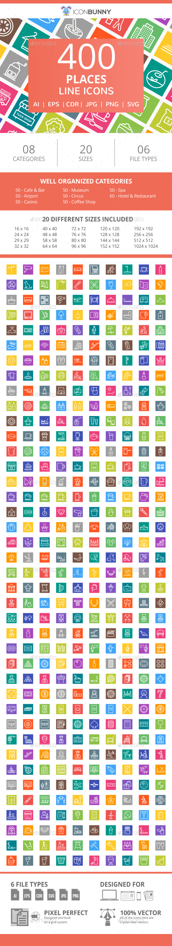 410 Places Line Multicolor B/G Icons - Icons