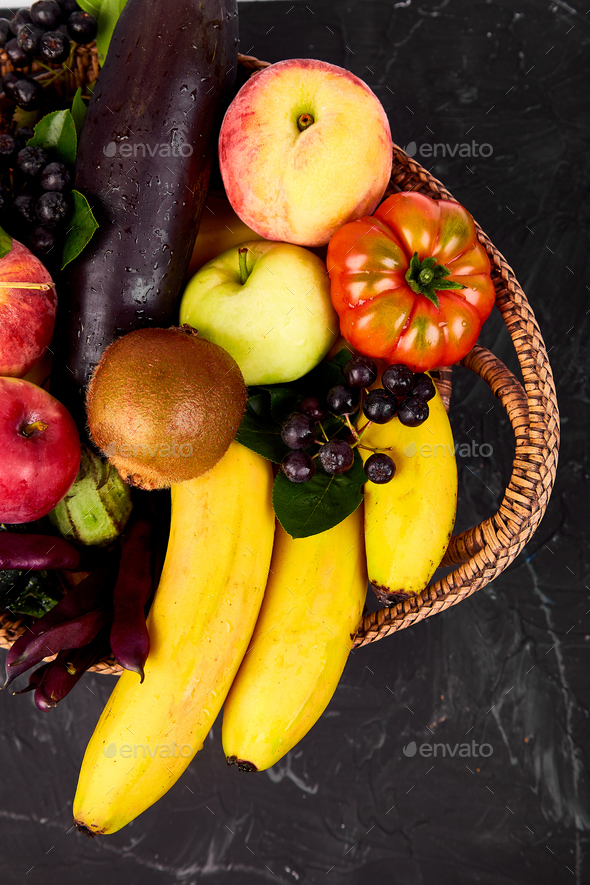 Healthy colorful food selection: fruit, vegetable, superfood, - Stock Photo - Images