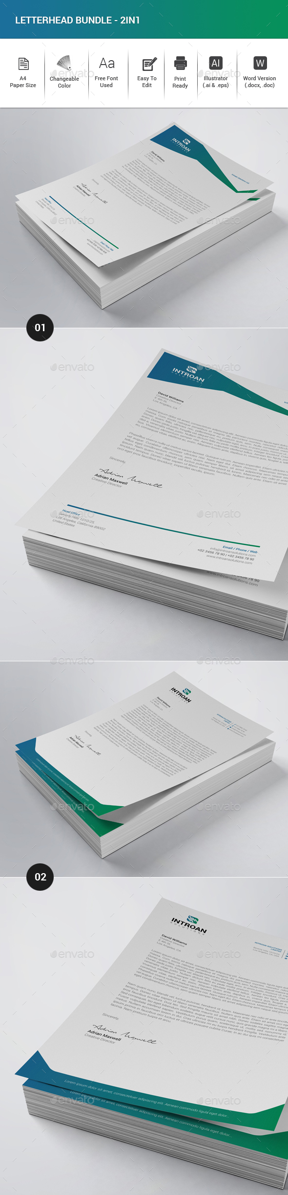 Letterhead Bundle - 2in1 - Stationery Print Templates