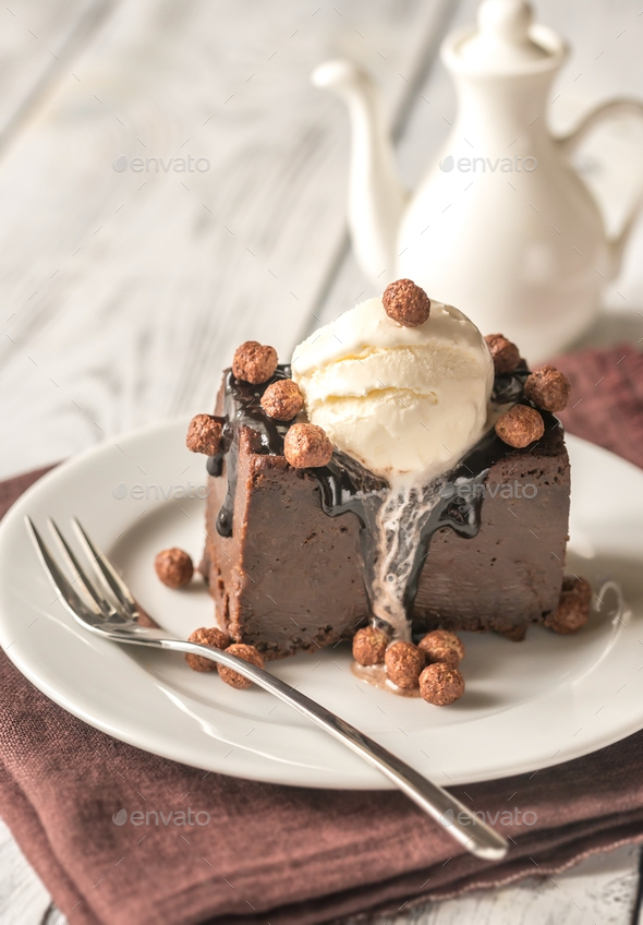 Chocolate brownie with vanilla ice cream - Stock Photo - Images