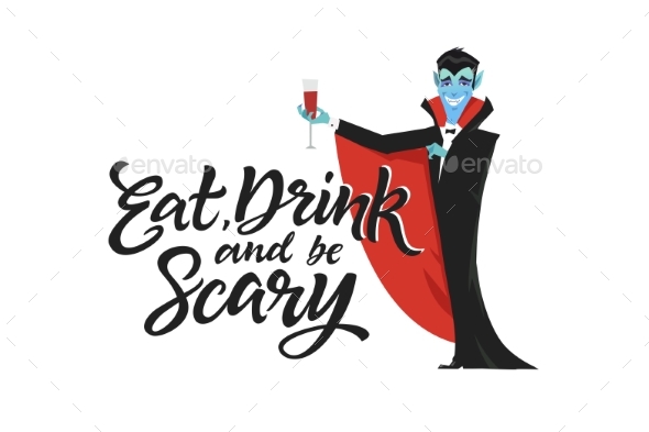 Eat Drink and Be Scary - Modern Vector Poster - Halloween Seasons/Holidays