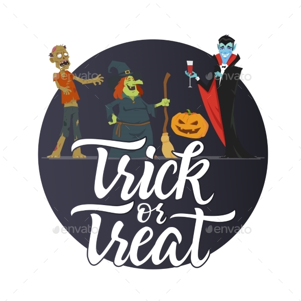 Trick or Treat - Modern Colorful Vector Poster - Halloween Seasons/Holidays