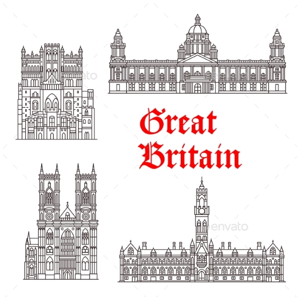 Architecture Landmarks of Great Britain Vector - Buildings Objects