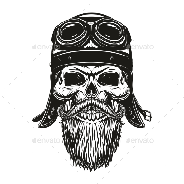 Biker Skull Sketch in Helmet and Glasses - Monsters Characters