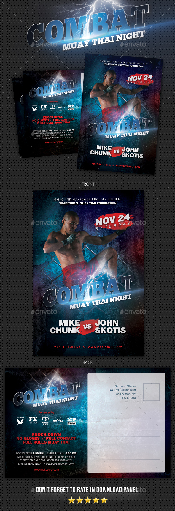 Combat Muay Thai Postcard - Cards & Invites Print Templates