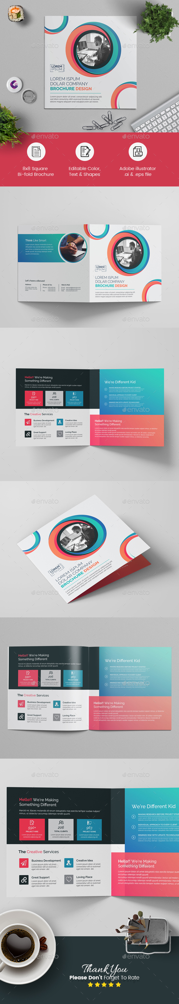 Colorful Square Bi-fold Brochure - Corporate Brochures