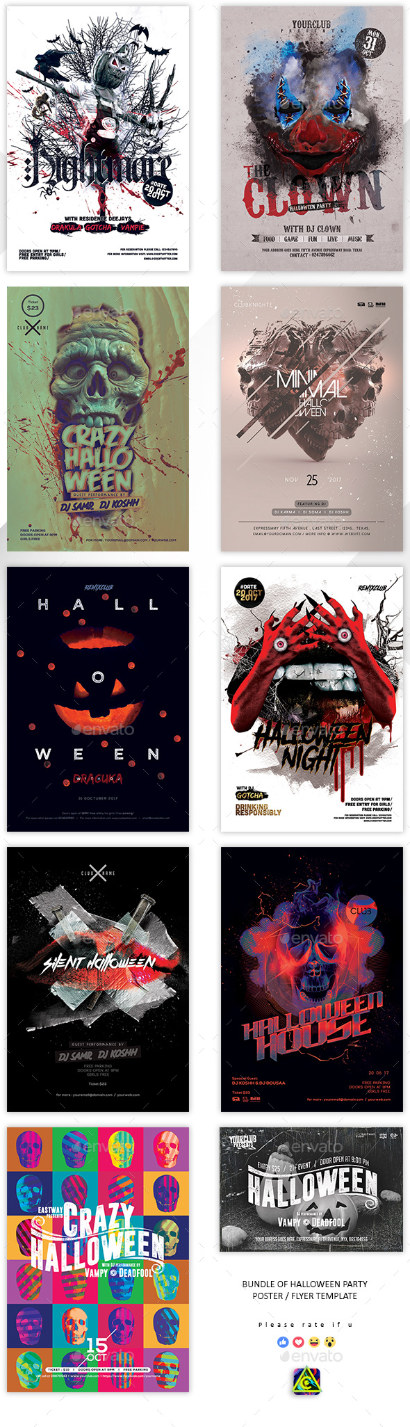 Bundle Of 10 PSDs Halloween Flyer / Poster - Holidays Events