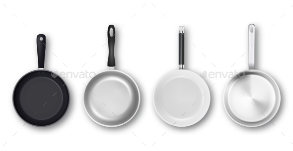 Vector Realistic Empty Non-Stick Pans - Man-made Objects Objects