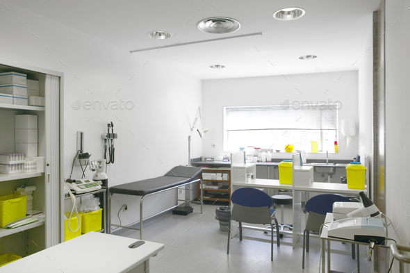 Hospital doctor consulting room. Healthcare equipment. Medical treatment equipment. Office Stock Photo by ABBPhoto