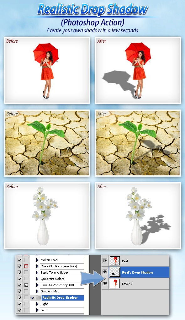 Realistic Drop Shadow (Photoshop Action) - Photo Effects Actions