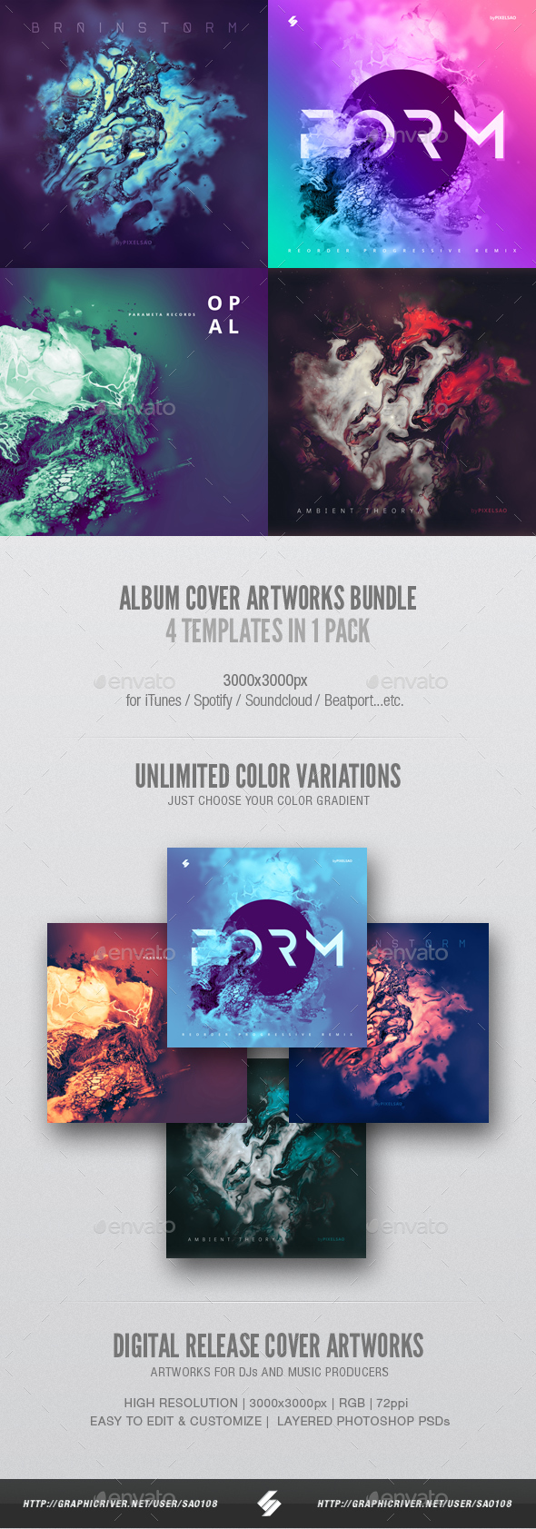 Abstract Album Cover Artwork Templates Bundle - Miscellaneous Social Media