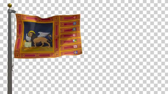 Veneto Flag (Italy) on Flagpole with Alpha Channel - 4K alt