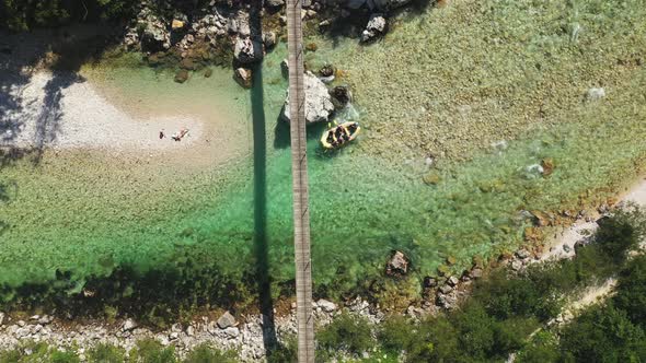 Drone Flight Dinghy Of Tourists On River Soca alt