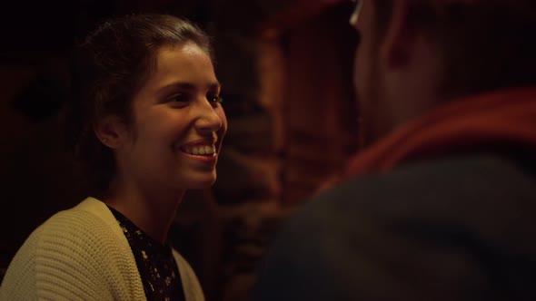 Smiling Girlfriend Boyfriend Flirting on Evening Date alt