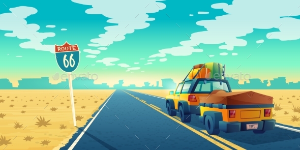 Vector Tourist Concept Desert with Jeep - Man-made Objects Objects
