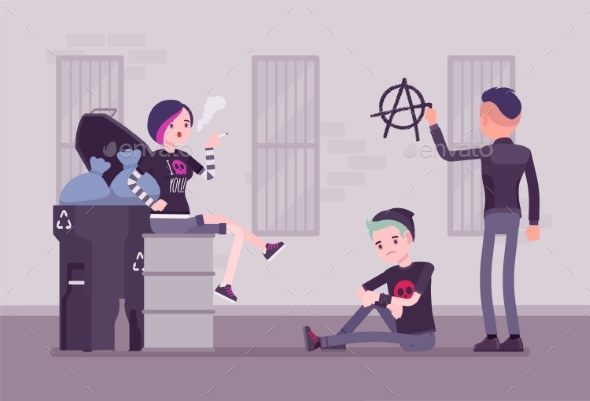 Goths and Punks Subculture Street Life - People Characters