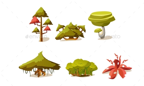 Green Fantasy Summer Trees and Plants Set, User - Flowers & Plants Nature