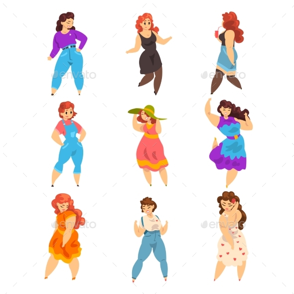 Plump, Curvy, Overweight Girls Set, Plus Size - Man-made Objects Objects