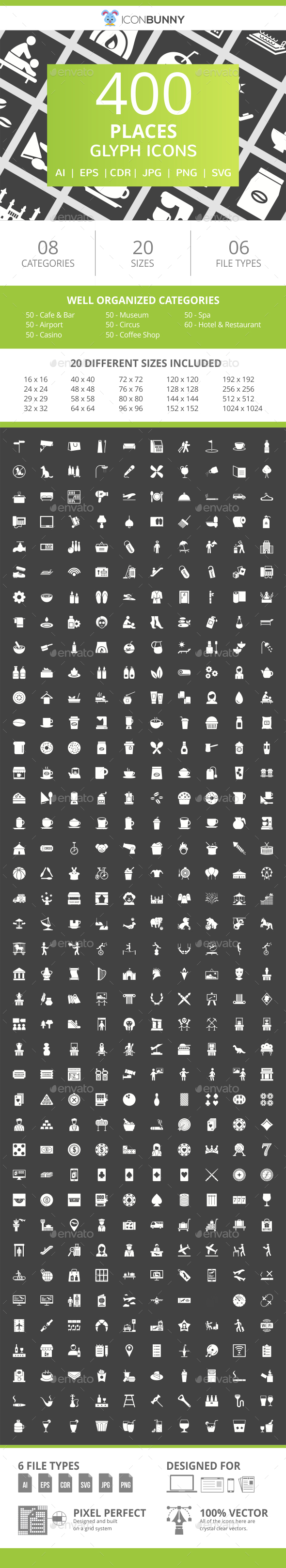 410 Places Glyph Inverted Icons - Icons