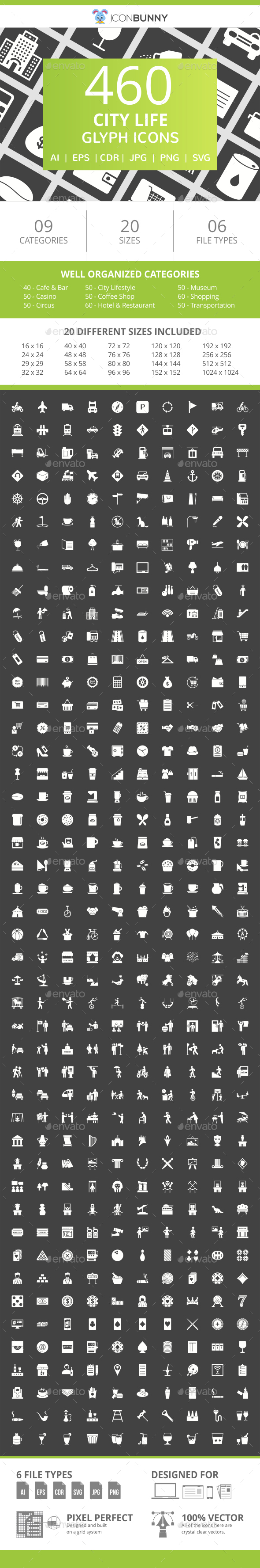 460 City Life Glyph Inverted Icons - Icons