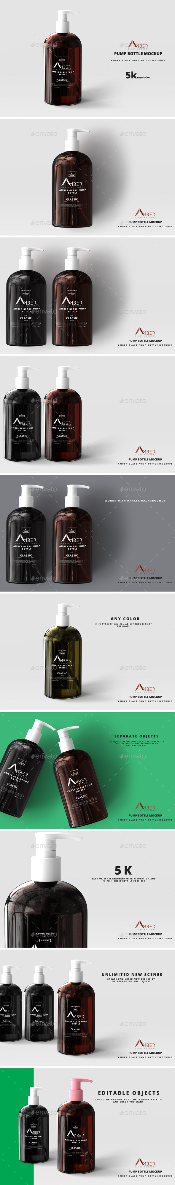 Download Amber Glass Pump Bottle Mockup By Deltatemplates Graphicriver