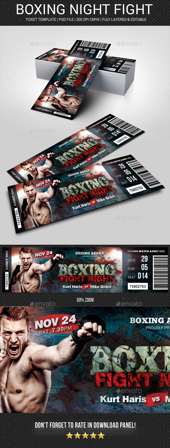 Boxing Ticket - Cards & Invites Print Templates