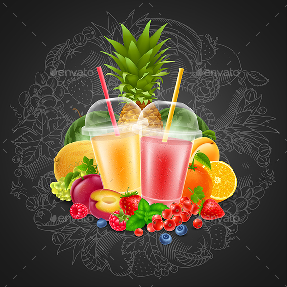 Fruits and Berries Smoothie Drink - Food Objects