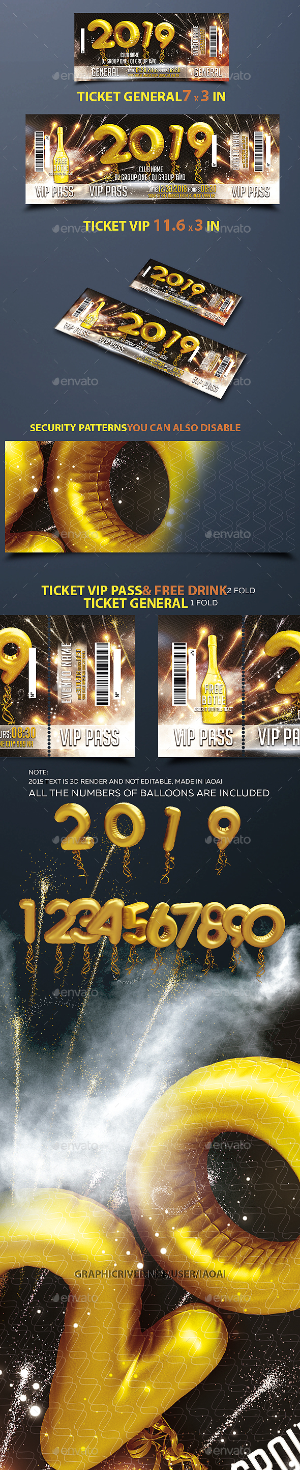 Ticket Happy New Year - Cards & Invites Print Templates