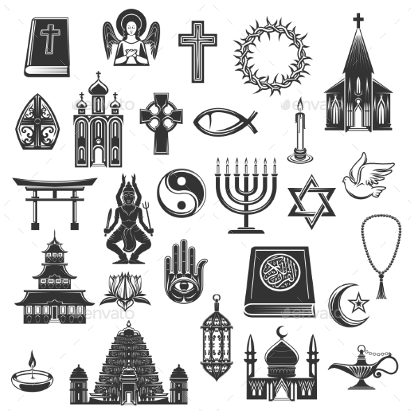 World Religions Vector Symbols and Signs - Religion Conceptual
