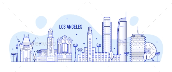 Los Angeles Skyline USA City Buildings Vector - Buildings Objects