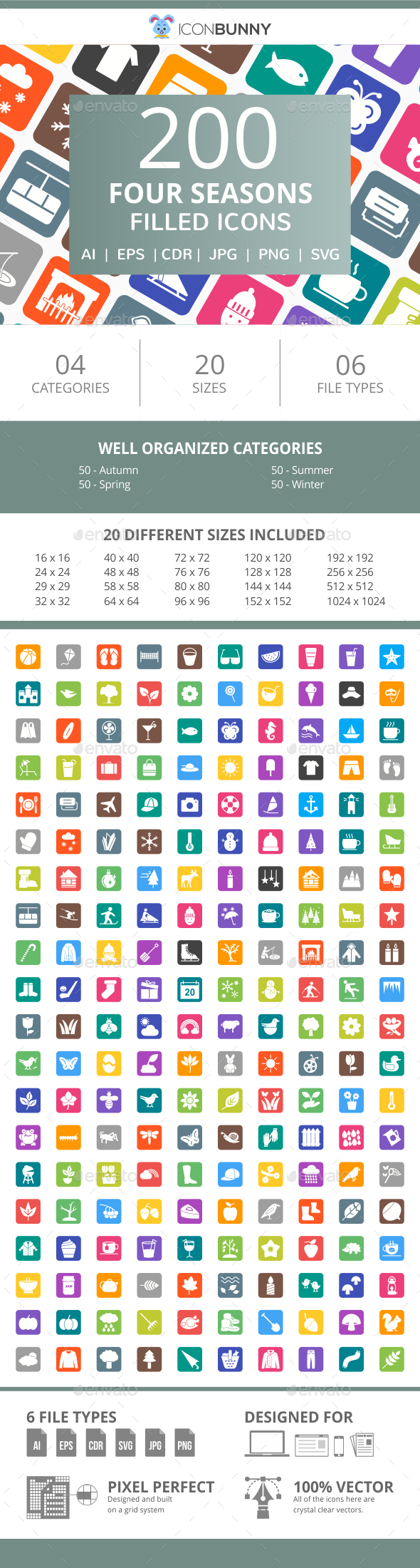 200 Four Seasons Filled Round Corner Icons - Icons
