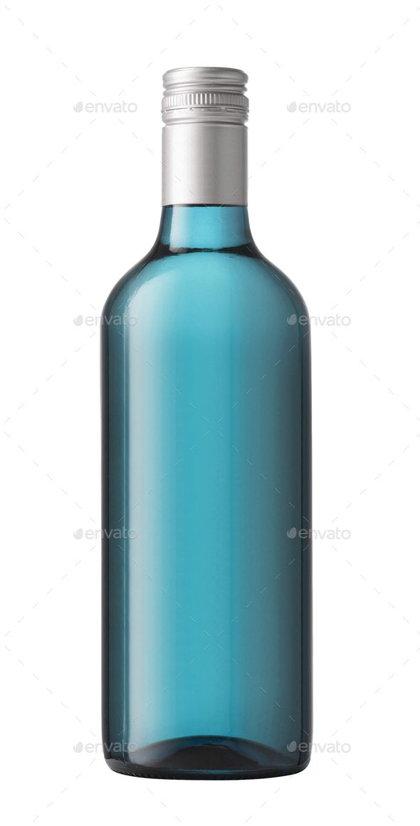 Blue gin bottle isolated