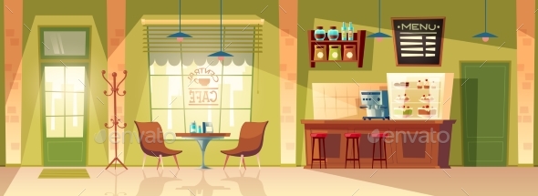 Vector Cartoon Cafe Background - Man-made Objects Objects