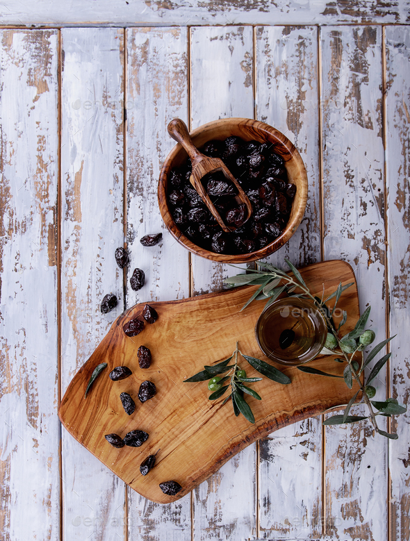 Olive Oil with olives with bread - Stock Photo - Images
