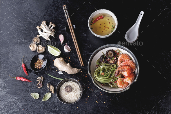 Green tea soba noodles with shrimp Stock Photo by teelesswonder | PhotoDune