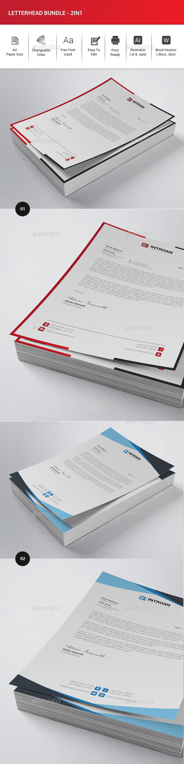 Letterhead Bundle - 2in1 - Stationery Print Templates