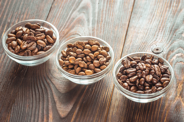 Bowls of different types of coffee beans Stock Photo by Alex9500 | PhotoDune