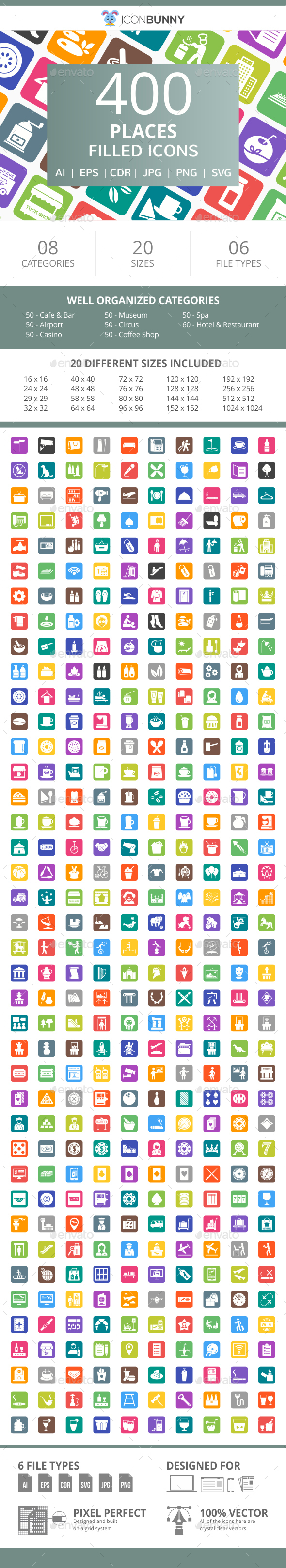 410 Places Filled Round Corner Icons - Icons