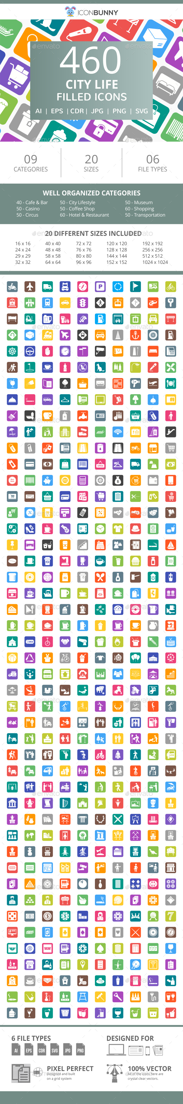 460 City Life Filled Round Corner Icons - Icons